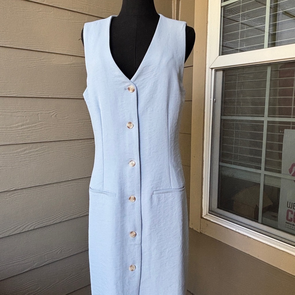 Abercrombie & Fitch Light Blue Button-Front Midi Dress